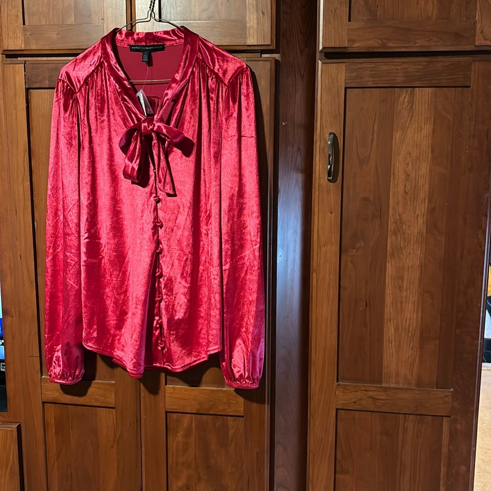 Women’s red button down blouse. Size L. Great for Valentine’s.